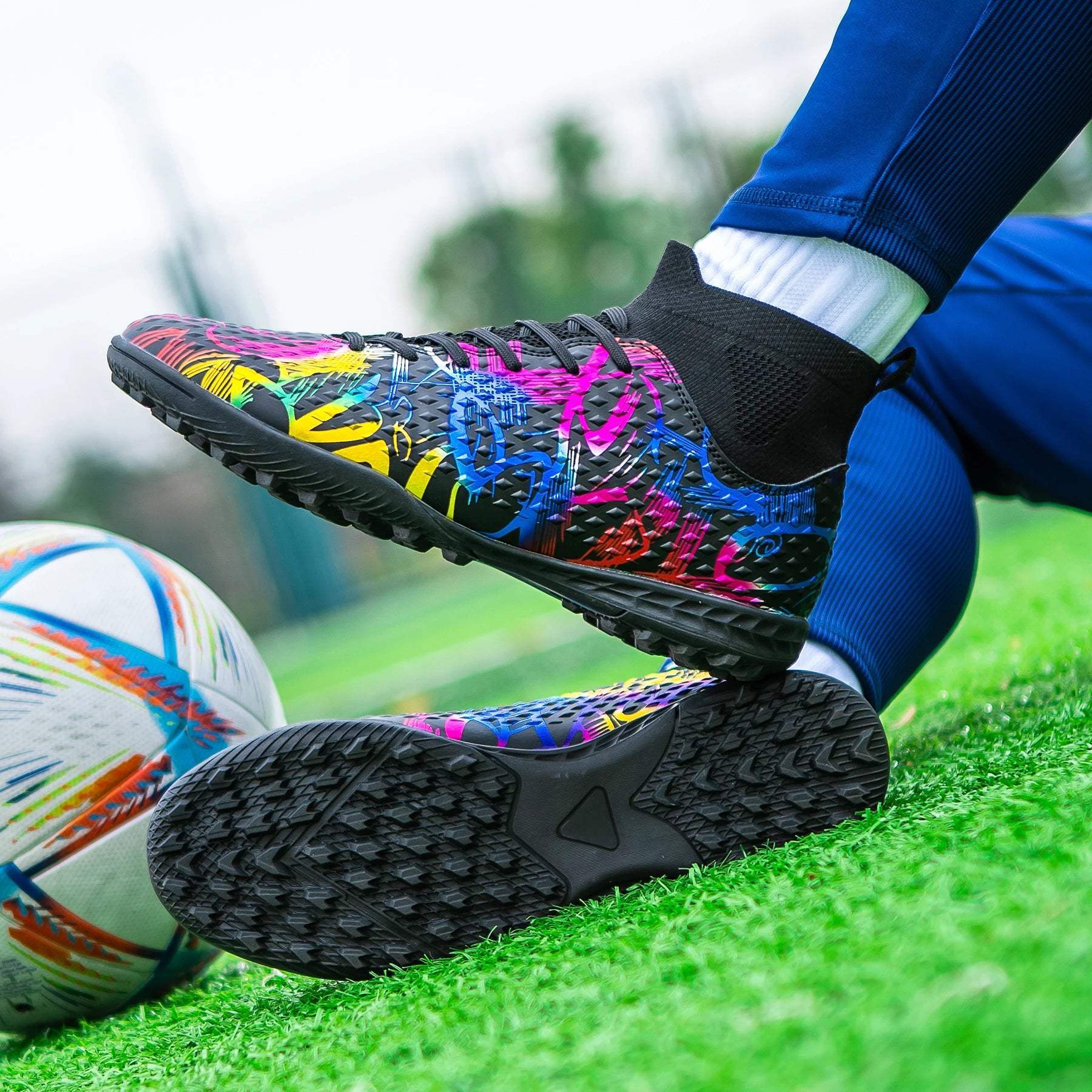 Sapatos de futebol profissional High Top para homens, TF unhas quebradas unhas curtas, esportes ao ar livre, tênis de competição